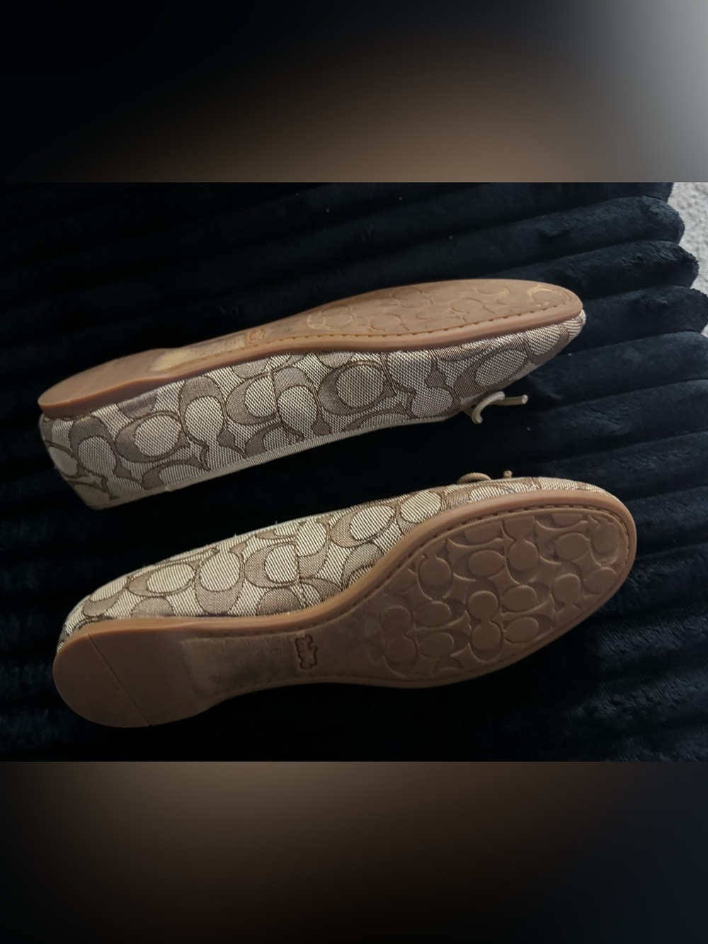Coach Signature Canvas Bow Ballet Flats in Khaki/Tan - Picture 2 of 4
